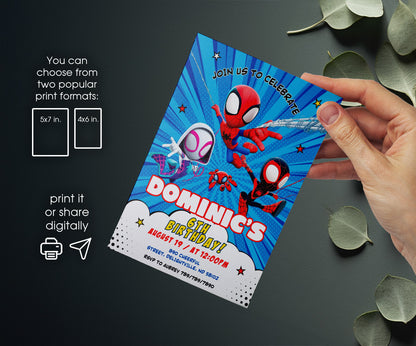 Spidey and His Amazing Friends customizable invitation template | Share or Print | boy | CG129