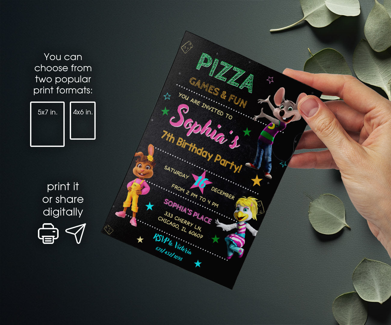 Chuck E. Cheese customizable invitation template | Share or Print | RW545