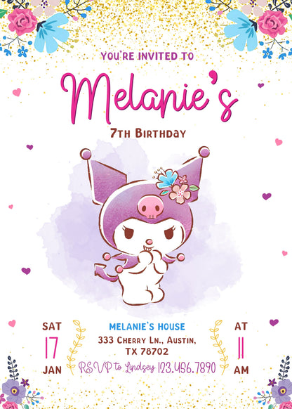 Kuromi Hello Kitty Sanrio customizable invitation template | Share or Print | IA140
