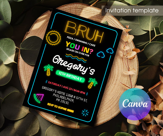 Bruh Pool customizable invitation template | Share or Print | boy | HE602