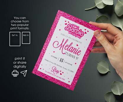 Barbie Pink customizable invitation template | Share or Print | girl | DA724