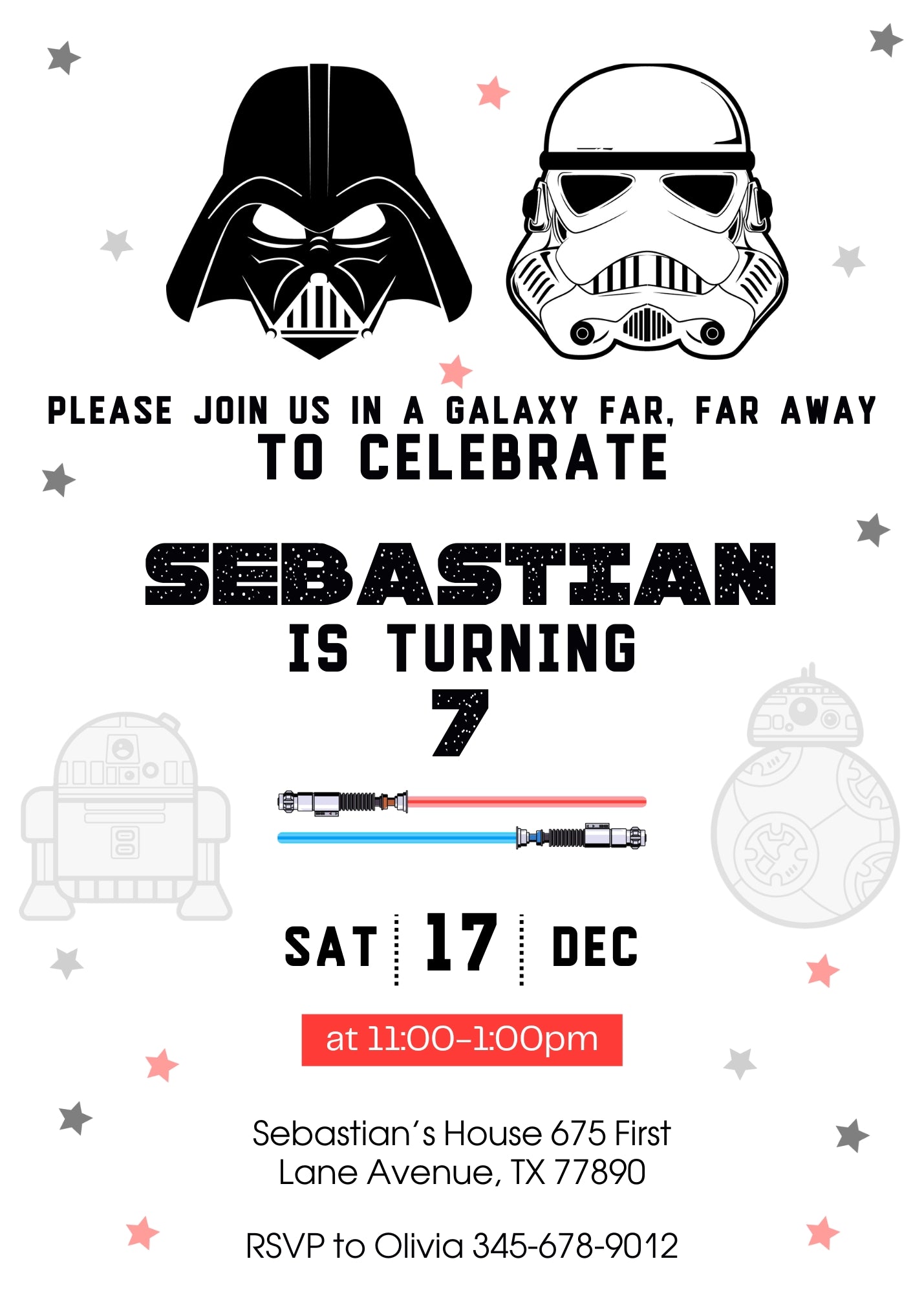 Star Wars Darth Vader customizable invitation template | Share or Print | boy | BJ439