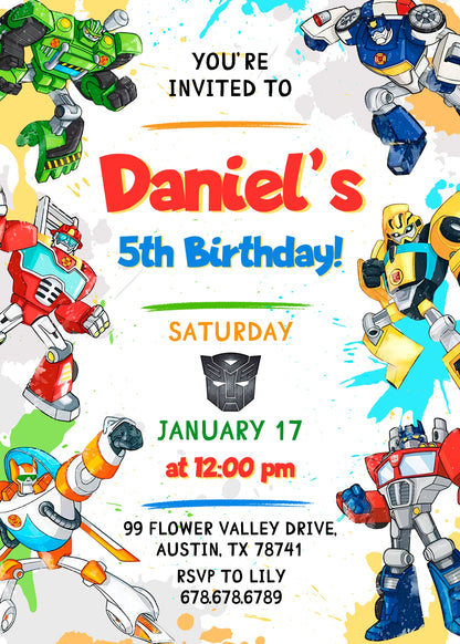 Transformers Rescue Bots customizable invitation template | Share or Print | boy | QB526