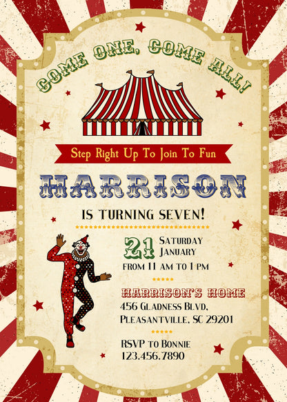 Circus Carnival customizable invitation template | Share or Print | BF681