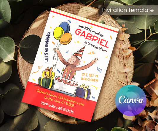 Curious George Monkey customizable invitation template | Share or Print | ID997