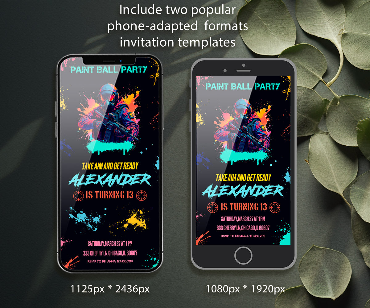 Paintball Airsoft battle customizable invitation template | Share or Print | boy | QK224
