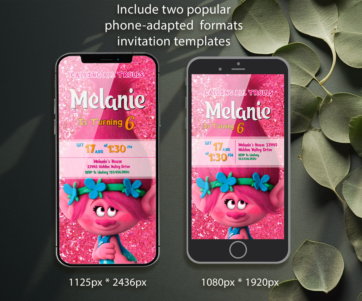 Trolls Poppy customizable invitation template | Share or Print | KJ729