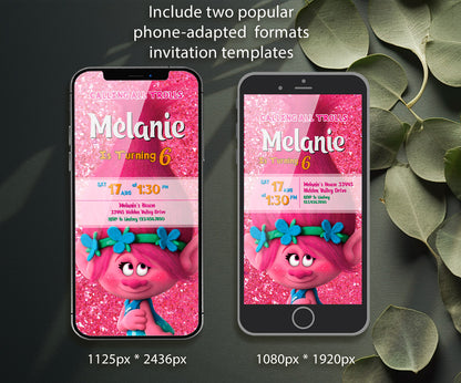 Trolls Poppy customizable invitation template | Share or Print | KJ729