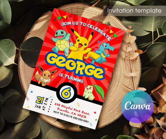 Pokemon Pikachu customizable invitation template | Share or Print | BB892