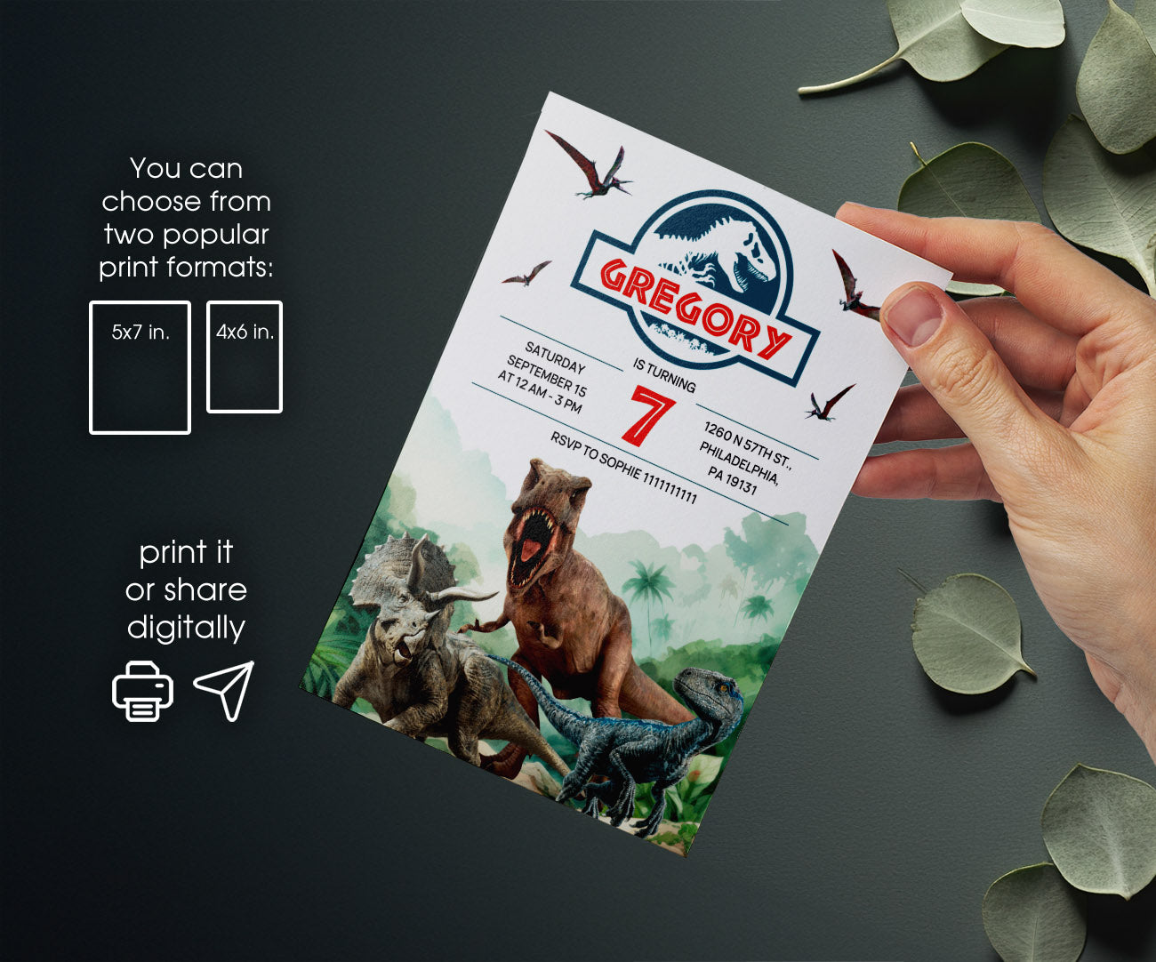 Jurassic World Dinosaur customizable invitation template | Share or Print | AD737
