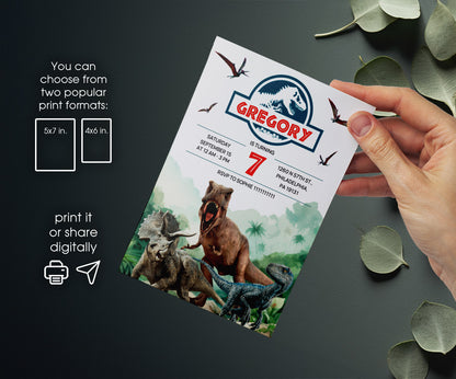 Jurassic World Dinosaur customizable invitation template | Share or Print | AD737