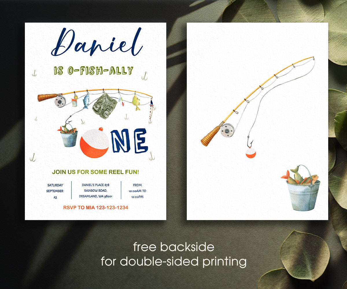 Fishing 1st O-Fish-Ally customizable invitation template | Share or Print | PK084