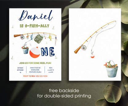 Fishing 1st O-Fish-Ally customizable invitation template | Share or Print | PK084