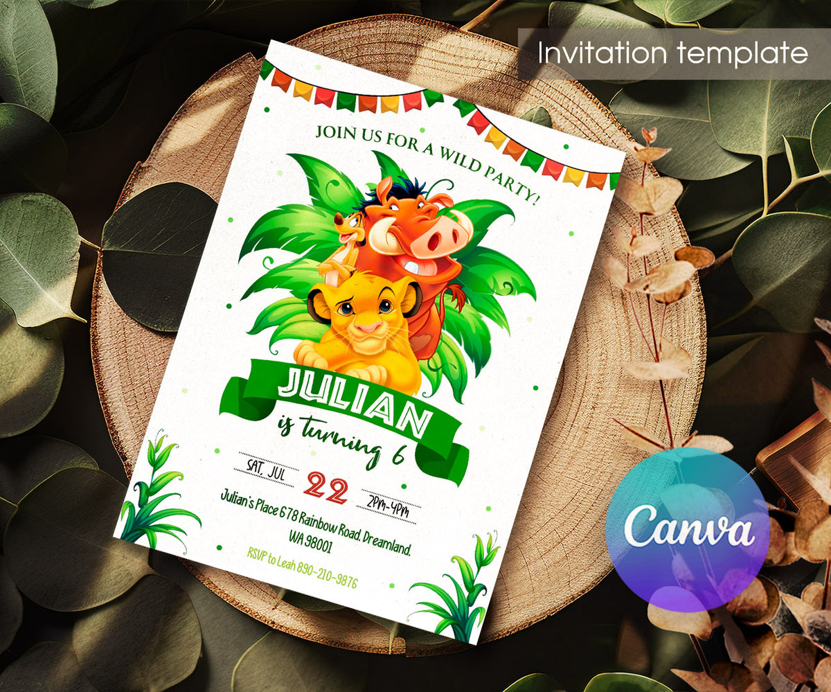 Lion King Simba customizable invitation template | Share or Print | BR487