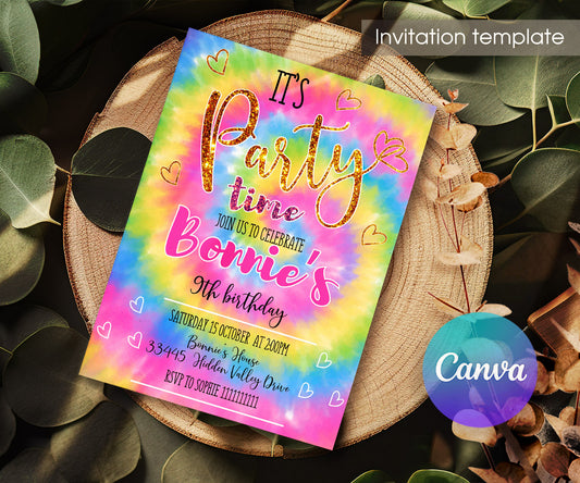 Play, Tie Die Rainbow Party customizable invitation template | Share or Print | XI783