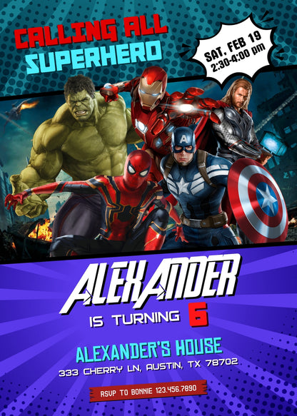Avengers Marvel Superhero customizable invitation template | Share or Print | boy | WS540