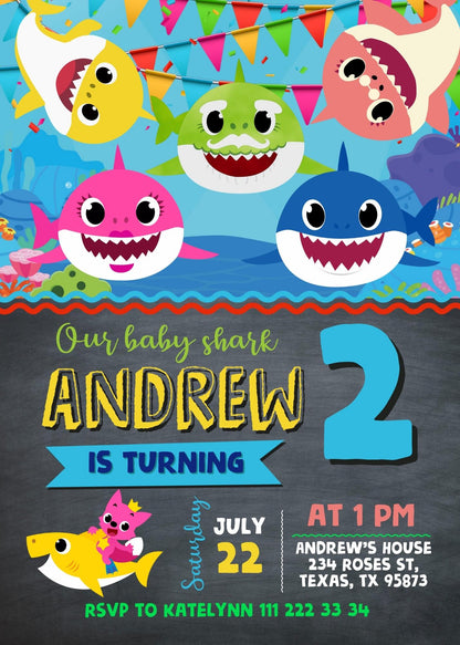 Baby Shark customizable invitation template | Share or Print | AQ873