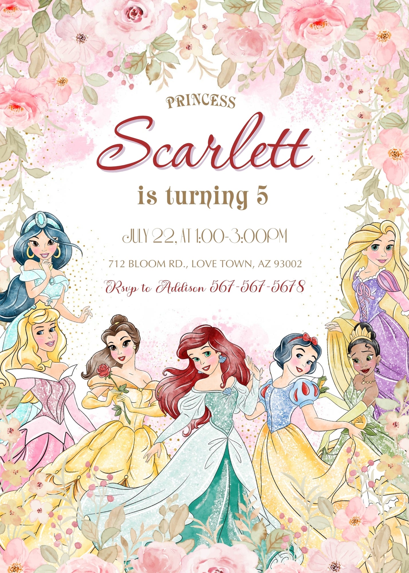 Disney Princess customizable invitation template | Share or Print | girl | BN840