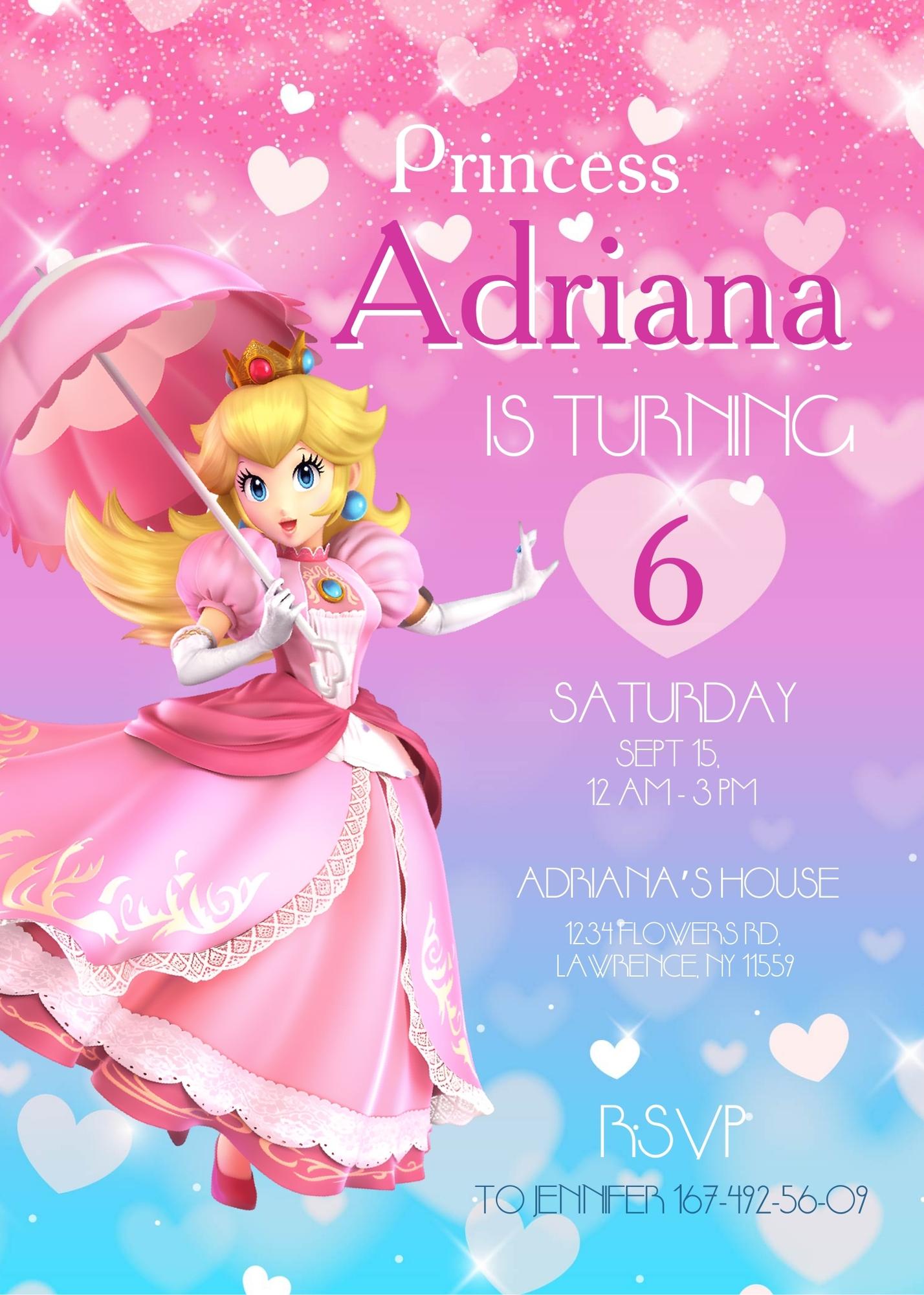 Super Mario Bros Princess Peach customizable invitation template | Share or Print | ZD818