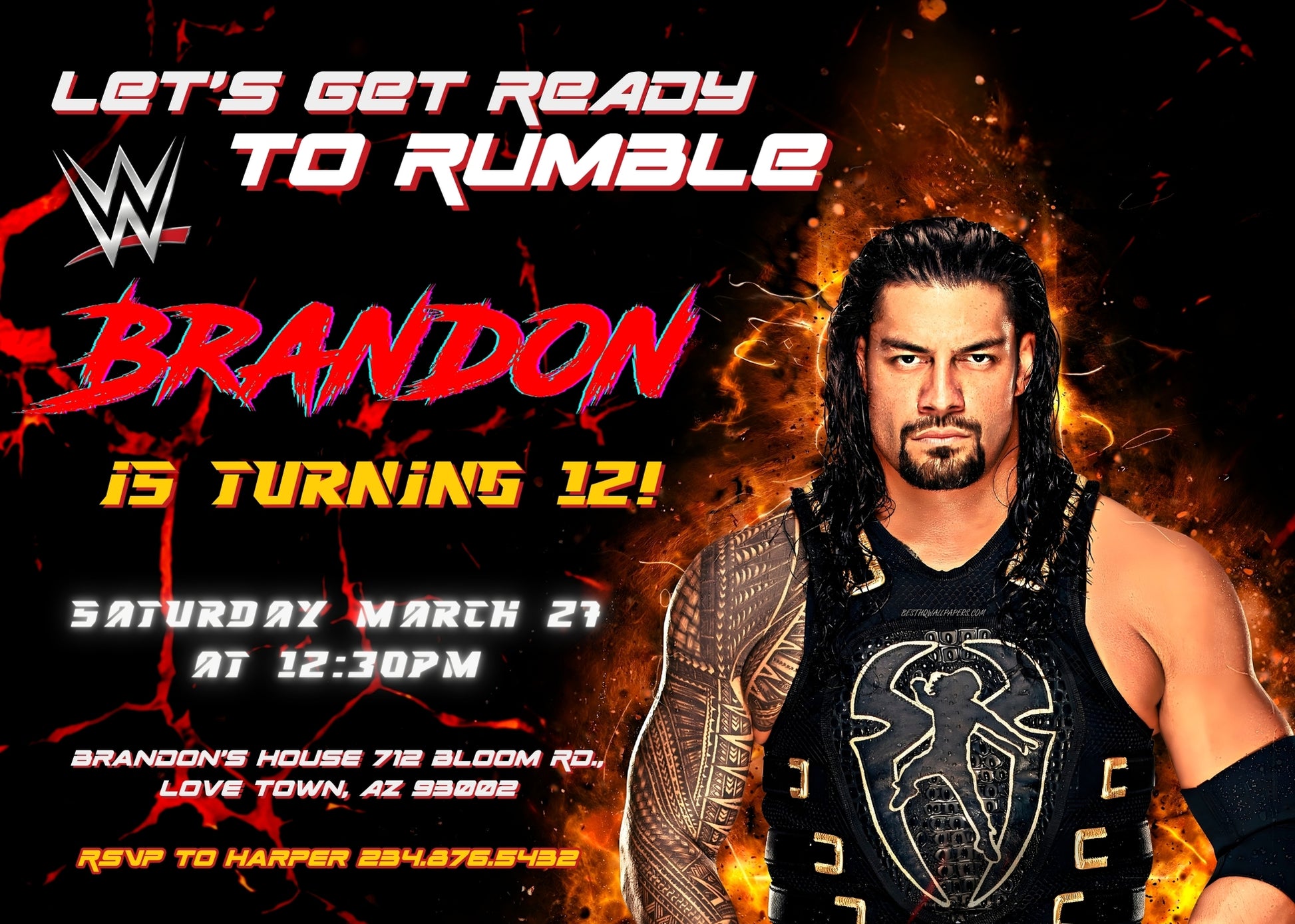Wrestling WWE WrestleMania customizable invitation template | Share or Print | boy | OE678