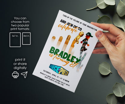 Lego Piece by Piece customizable invitation template | Share or Print | XG134