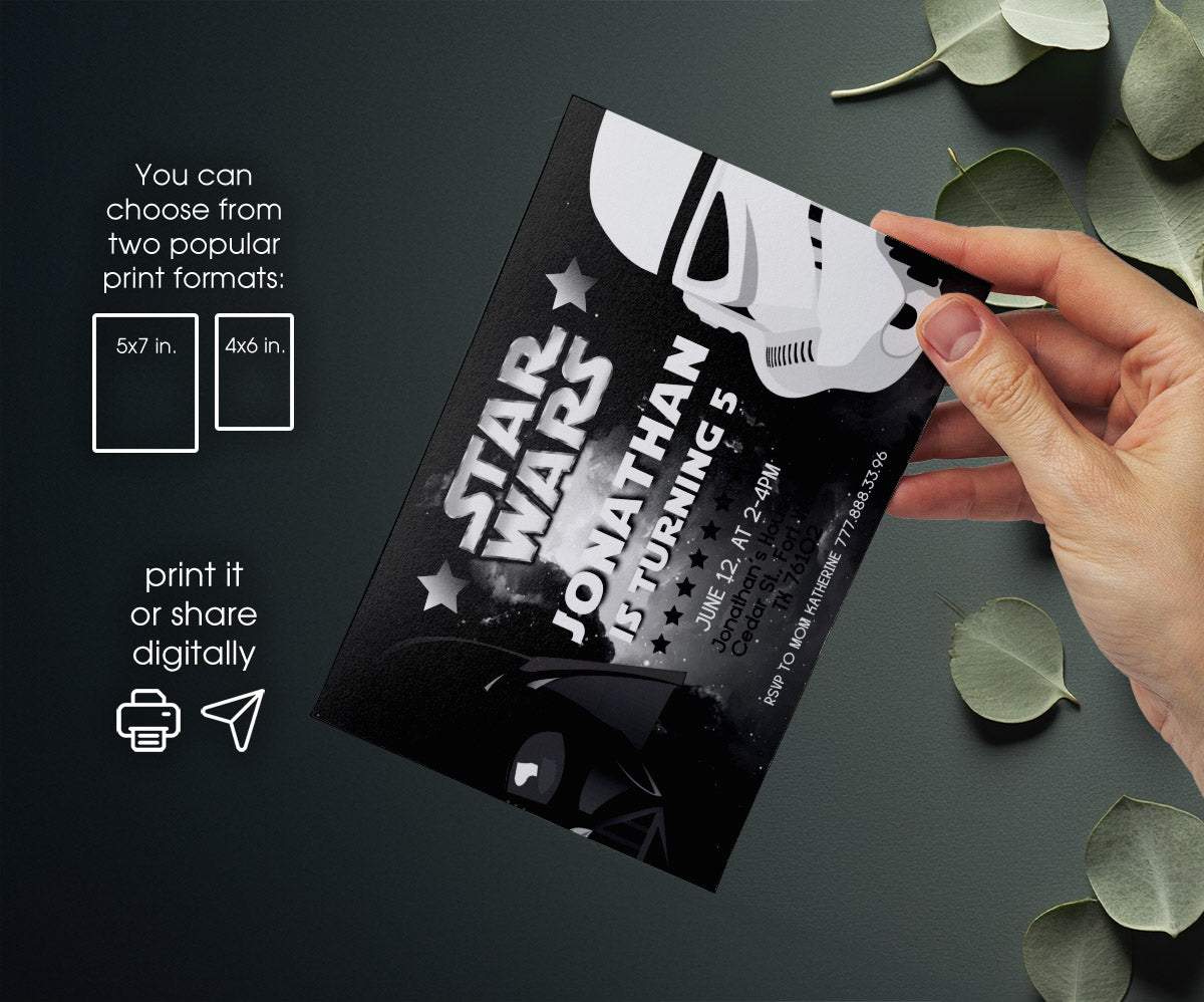 Star Wars Darth Vader customizable invitation template | Share or Print | boy | JW038