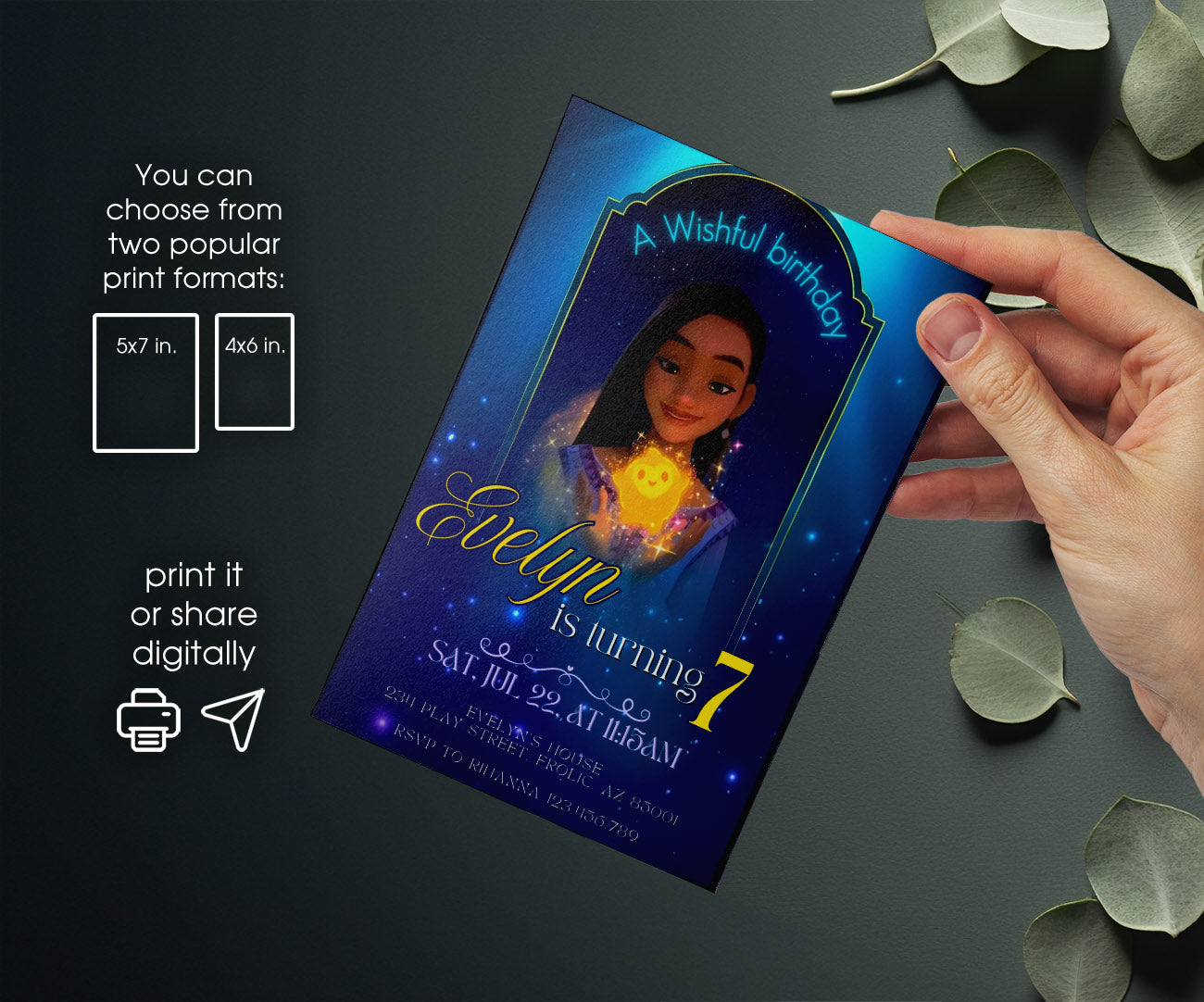 Wish Magic Asha customizable invitation template | Share or Print | girl | NY802