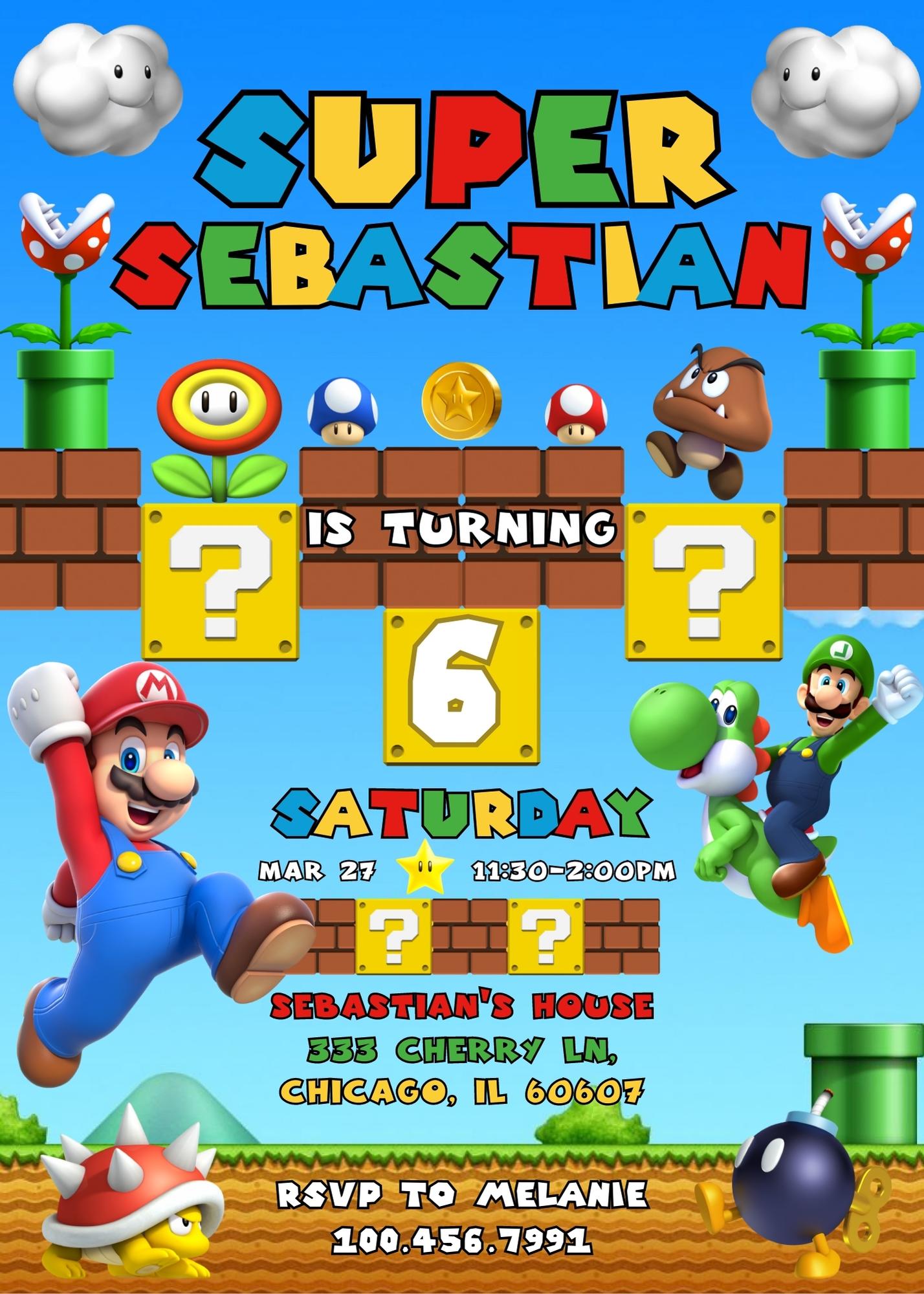 Super Mario Bros customizable invitation template | Share or Print | QX181