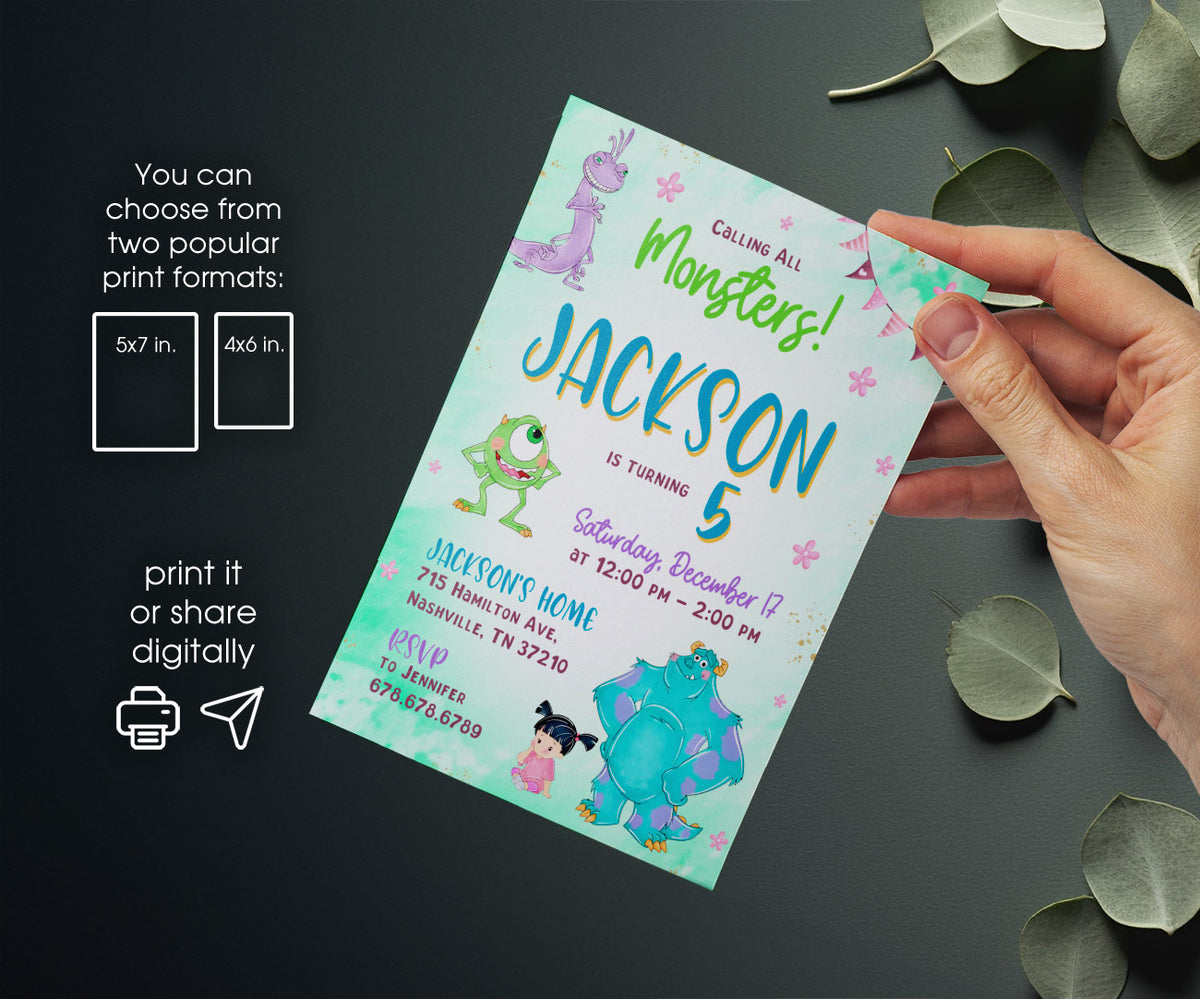 Monsters, Inc. customizable invitation template | Share or Print | RI528