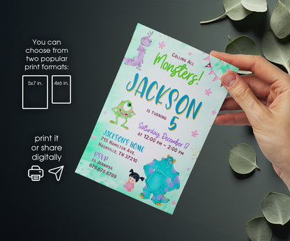 Monsters, Inc. customizable invitation template | Share or Print | RI528