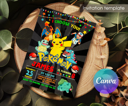 Pokemon Pikachu customizable invitation template | Share or Print | GF092
