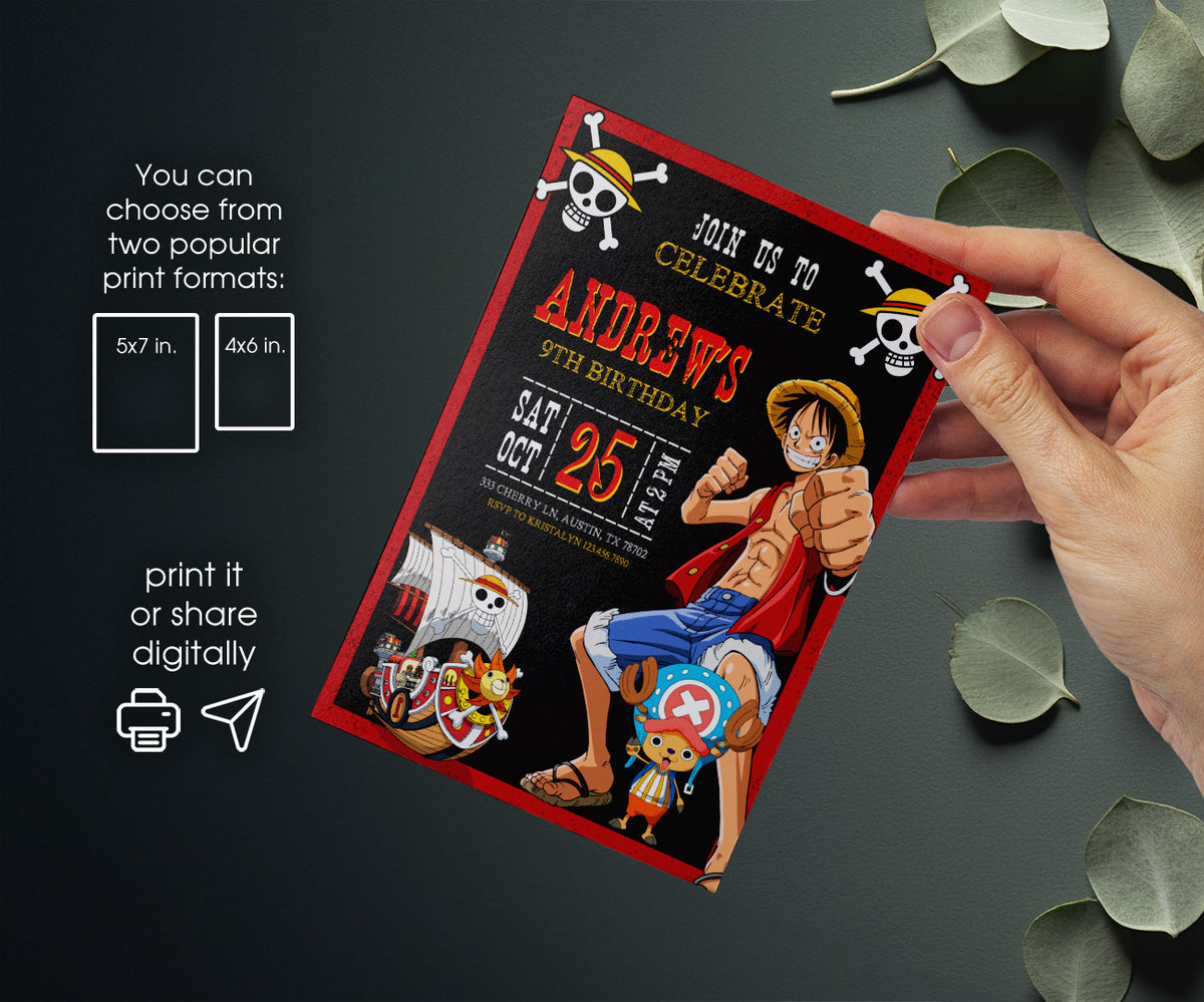 One Piece Monkey D.Luffy Anime customizable invitation template | Share or Print | JM298