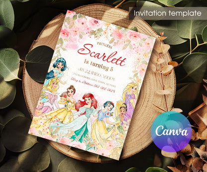 Disney Princess customizable invitation template | Share or Print | girl | BN840