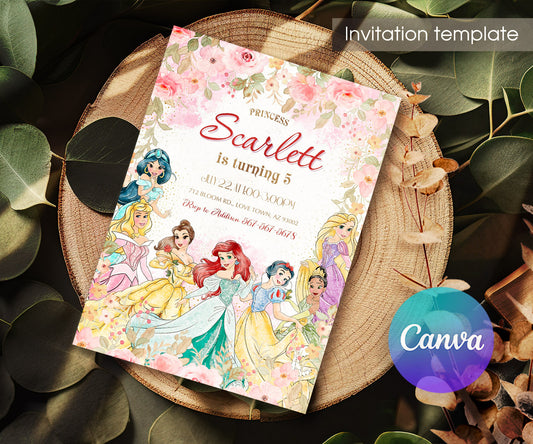 Disney Princess customizable invitation template | Share or Print | girl | BN840
