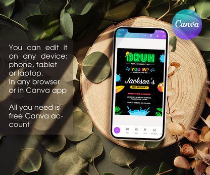 Bruh Pool customizable invitation template | Share or Print | boy | PH240