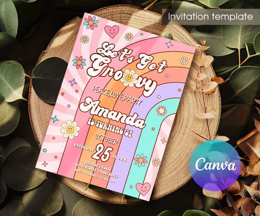 Groovy Daisy Hippie customizable invitation template | Share or Print | NL457