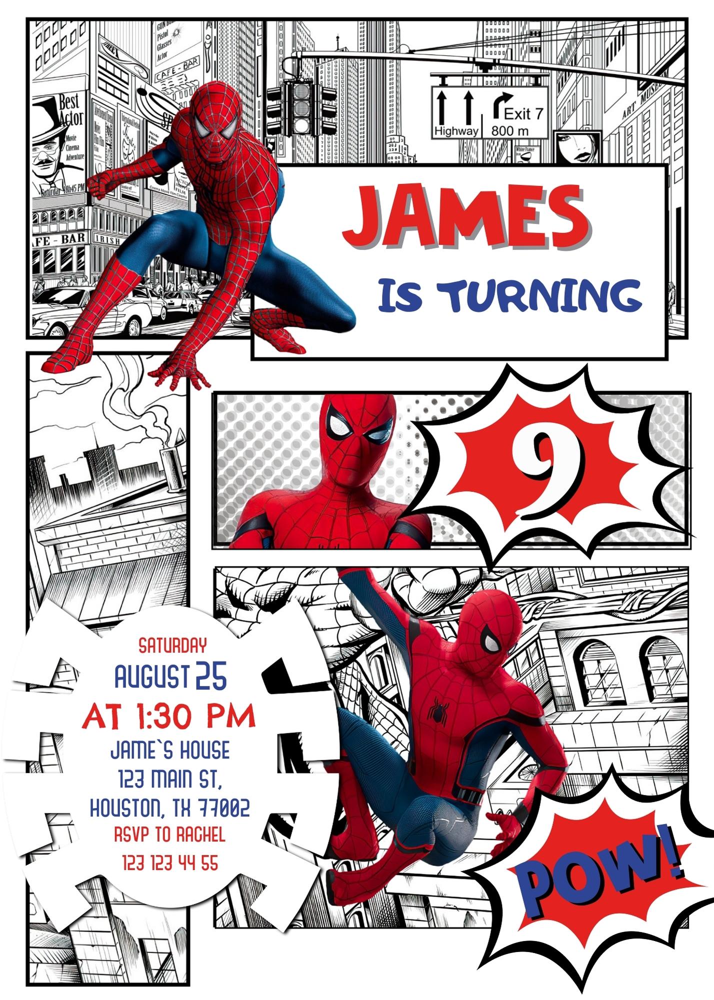 Spiderman Marvel Superhero customizable invitation template | Share or Print | boy | FV777