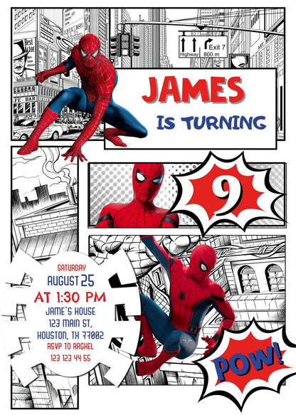 Spiderman Marvel Superhero customizable invitation template | Share or Print | boy | FV777