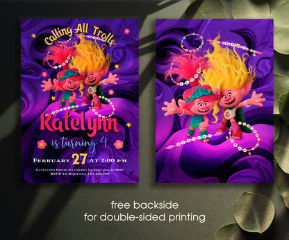 Trolls Poppy customizable invitation template | Share or Print | ZZ160