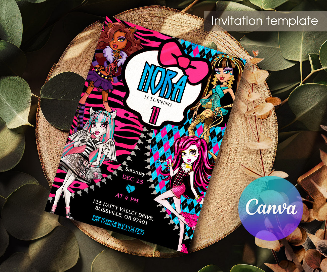 Monster High customizable invitation template | Share or Print | girl | VE336