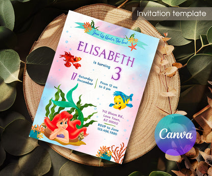 Ariel The Little Mermaid customizable invitation template | Share or Print | girl | MQ123