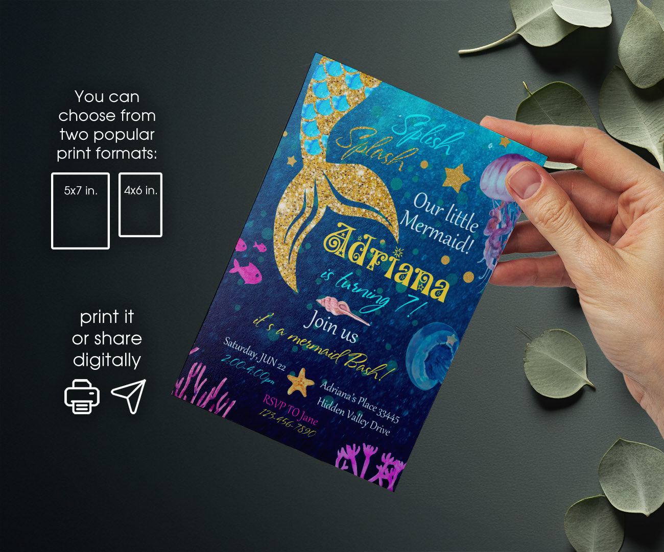The Little Mermaid Ariel customizable invitation template | Share or Print | girl | RB234