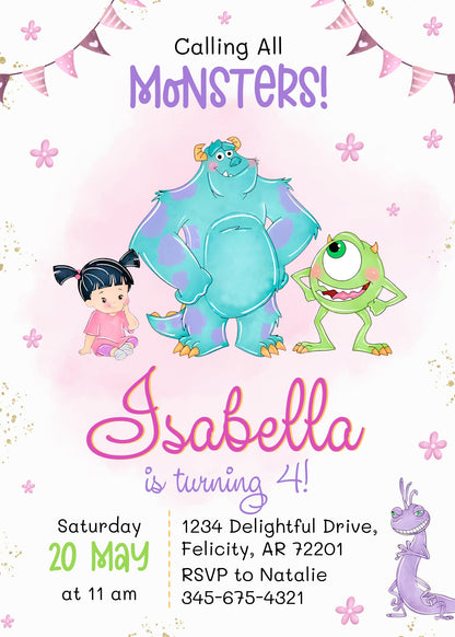 Monsters, Inc. customizable invitation template | Share or Print | HB967