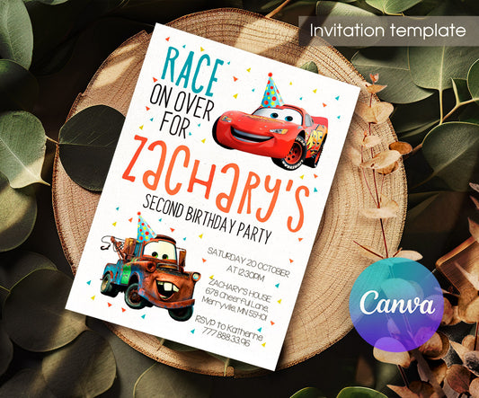Cars Lightning McQueen customizable invitation template | Share or Print | boy | JJ354