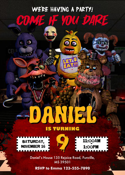 Five Nights at Freddy's customizable invitation template | Share or Print | KH481