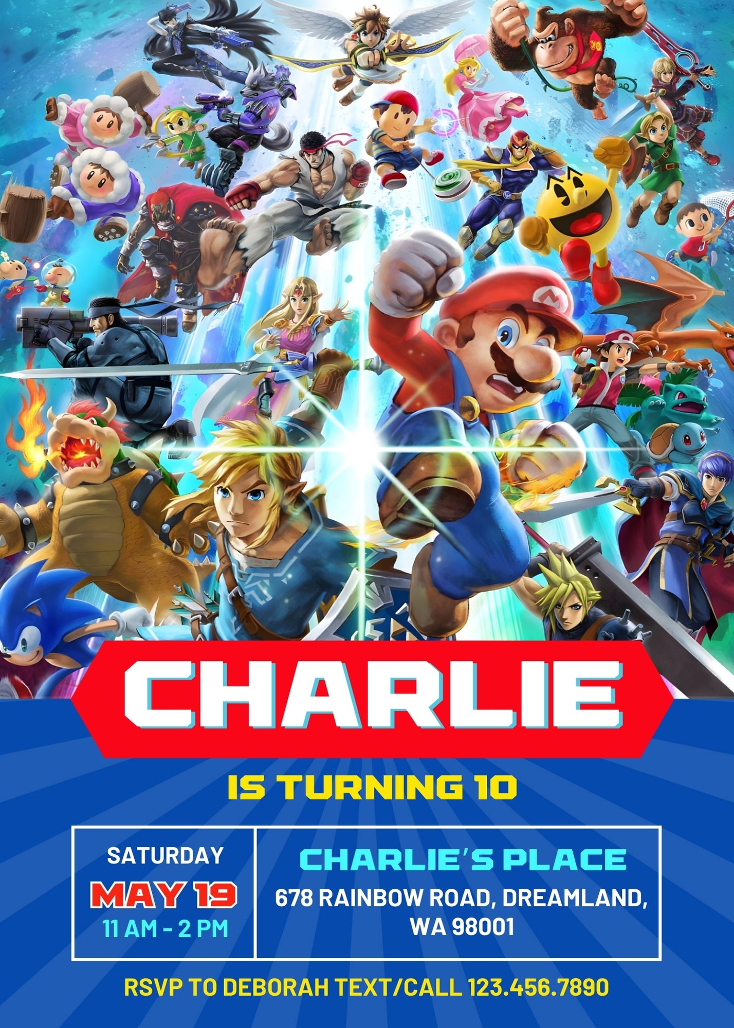 Super Smash Mario Bros customizable invitation template | Share or Print | CC997