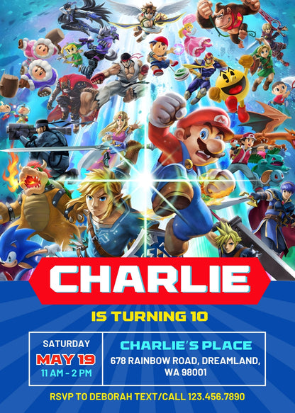 Super Smash Mario Bros customizable invitation template | Share or Print | CC997
