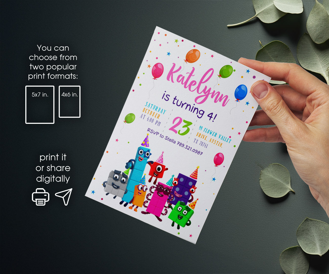 Numberblocks customizable invitation template | Share or Print | UI174