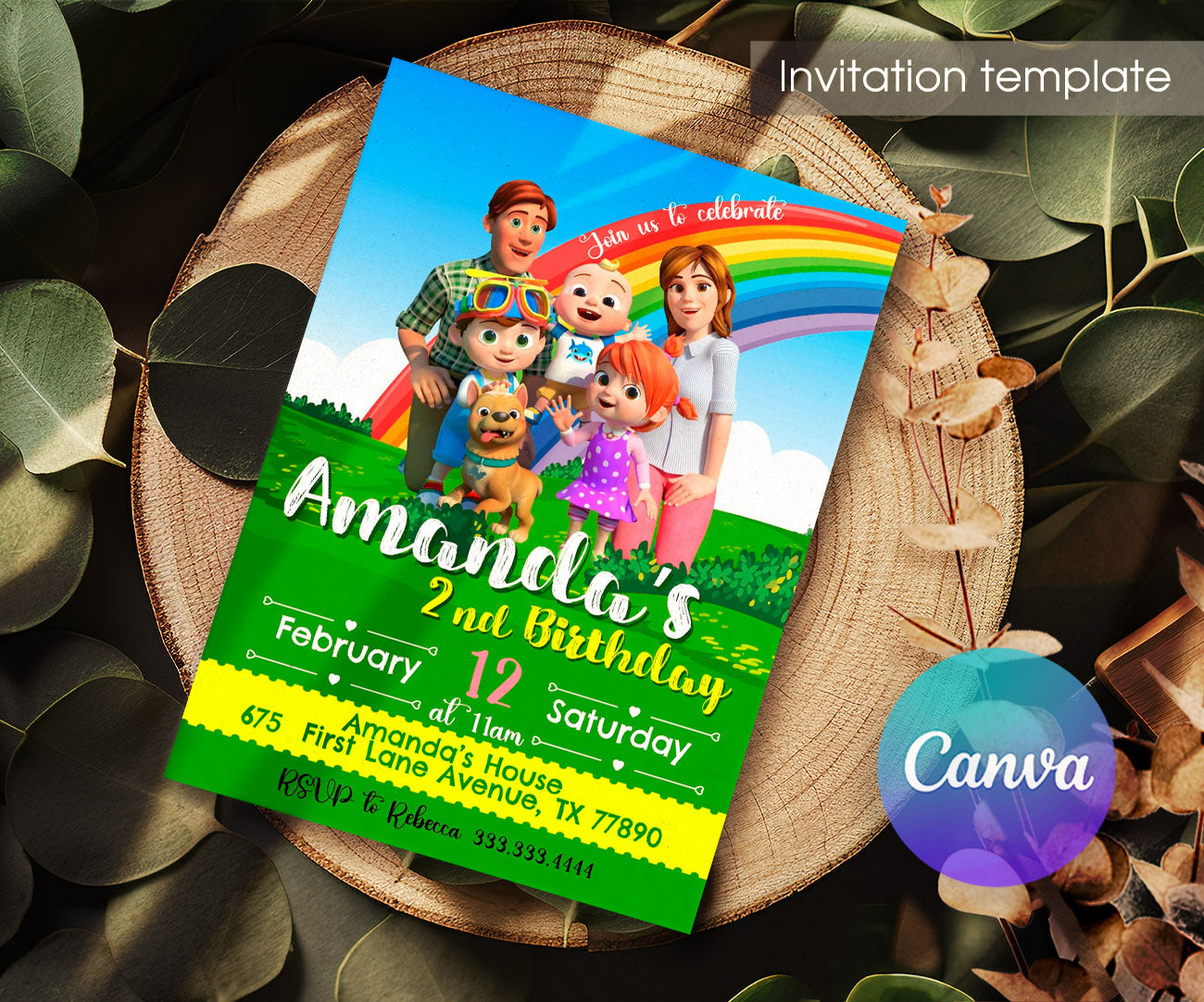 Cocomelon customizable invitation template | Share or Print | XS497