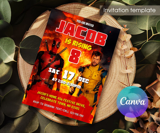 Deadpool Wolverine Marvel customizable invitation template | Share or Print | boy | UR247